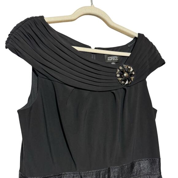 Adrianna Papell Black Ruffle Beaded Knee Length Formal Pencil Dress Plus Size 14 - Picture 2 of 6